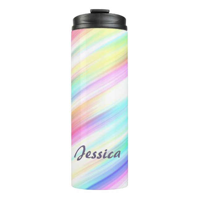 Pastel Rainbow Brush Strokes Personalisiert Thermosbecher (Vorderseite)