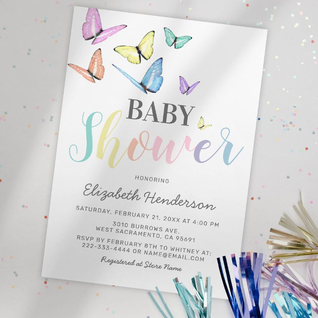 Pastel Rainbow Butterflies Babydusche Einladung (Von Creator hochgeladen)