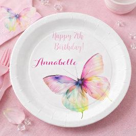 Pastel Rainbow Butterfly 7th Birthday Party Pappteller