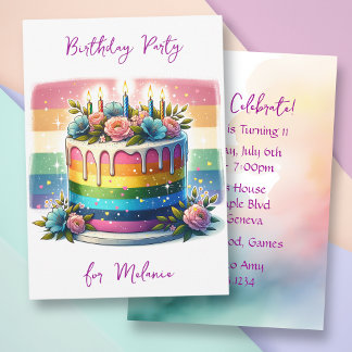 Pastel Rainbow Cake | Geburtstagsfeier Einladung