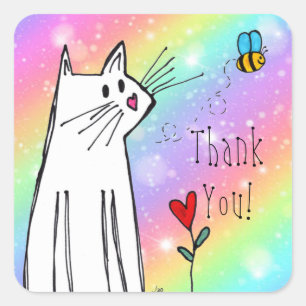Pastel Rainbow Cat Danke Stickers