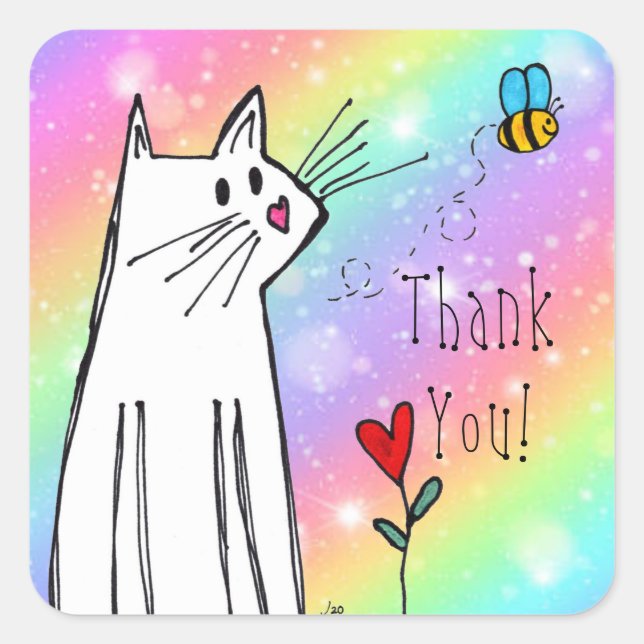Pastel Rainbow Cat Danke Stickers (Vorderseite)
