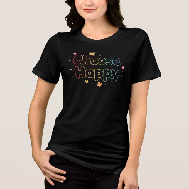 Pastel Rainbow "Choose Happy" Quote Tri-Blend Shirt (Vorderseite)