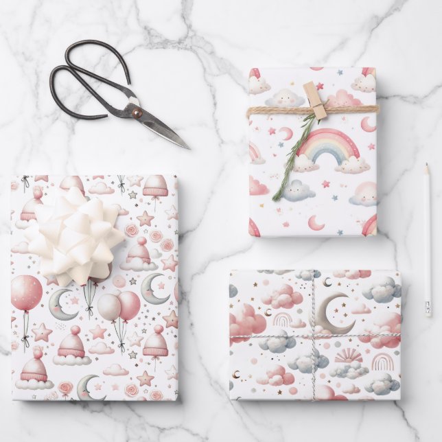 Pastel Rainbow & Cloud Celestial Baby Gift  Geschenkpapier Set (Vorderseite)