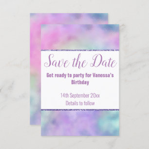 PASTEL RAINBOW CLOUD SAVE THE DATE RSVP CARD