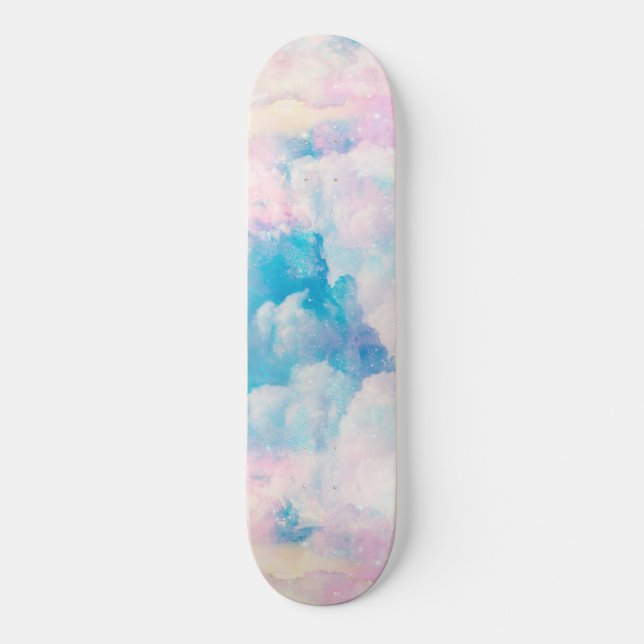 Pastel Rainbow Cloudy Sky Ästhetik Skateboard (Vorderseite)
