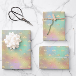 Pastel Rainbow Colors Gold Cloud Rain Shows Geschenkpapier Set