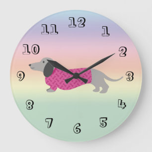 Pastel Rainbow Dachshund Wall Clock Große Wanduhr