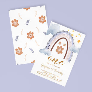 Pastel Rainbow Daisy 1. Geburtstag Einladung