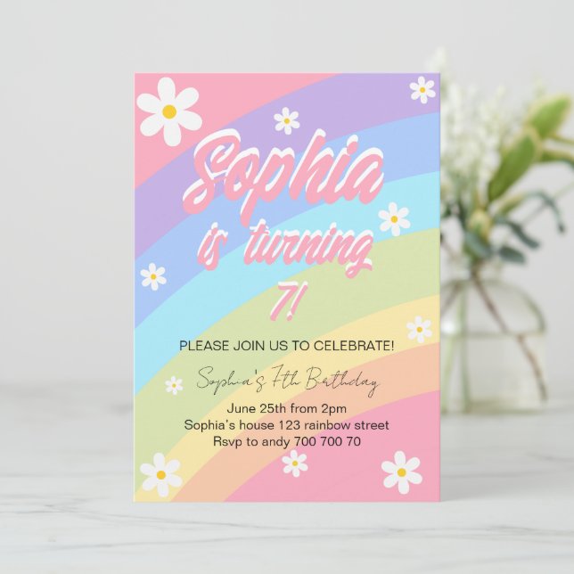 Pastel Rainbow Daisy Blume Geburtstag Einladung (Stehend Vorderseite)