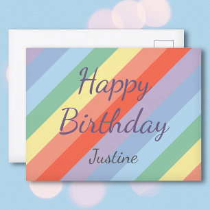 Pastel Rainbow Diagonal Streifen Geburtstag Postkarte