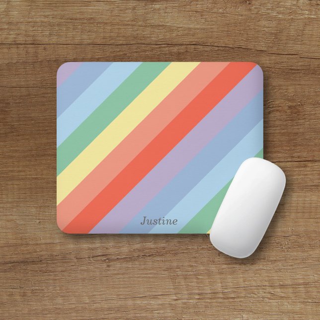 Pastel Rainbow Diagonal Streifen Mousepad (Pastel Rainbow Diagonal Stripes Mouse Pad)