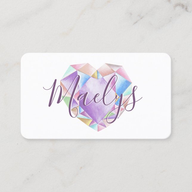 Pastel Rainbow Diamond Heart Add QR Code Niedlich  Visitenkarte (Vorderseite)