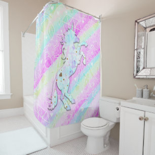 Pastel Rainbow Diamonds & Stars Magisches Einhorn Duschvorhang