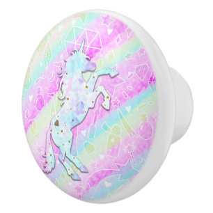 Pastel Rainbow Diamonds & Stars Magisches Einhorn Keramikknauf