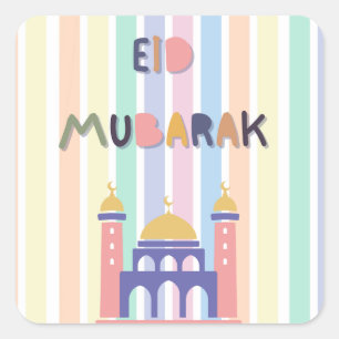 Pastel Rainbow Eid Mubarak Eid Geschenk Quadratischer Aufkleber