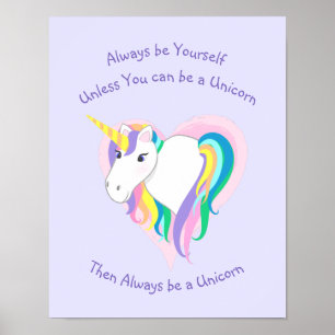 Pastel Rainbow Einhorn Herz mit Text drucken Poster