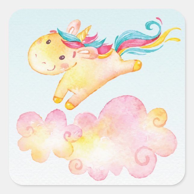 Pastel Rainbow Einhorn mit Wolken Sweet Aufkleber (Vorderseite)