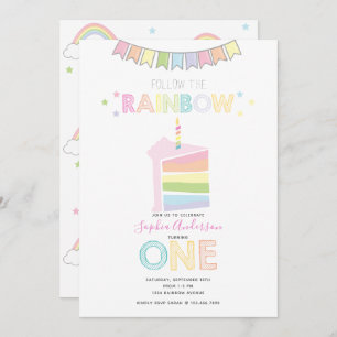 Pastel Rainbow Erste Geburtstagsparty Einladung