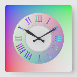 Pastel Rainbow farbenfrohe römische Stunde, Minute Quadratische Wanduhr