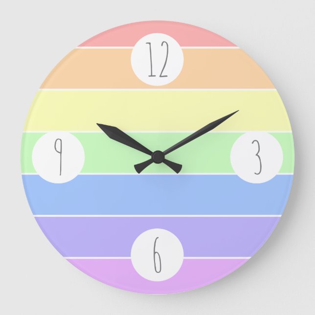Pastel Rainbow Farbenfrohe Streifen Muster Große Wanduhr (Vorderseite)