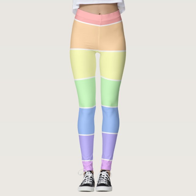 Pastel Rainbow Farbenfrohe Streifen Muster Leggings (Vorderseite)