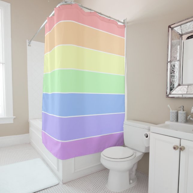 Pastel Rainbow Farbige Streifen Duschvorhang (Beispiel)