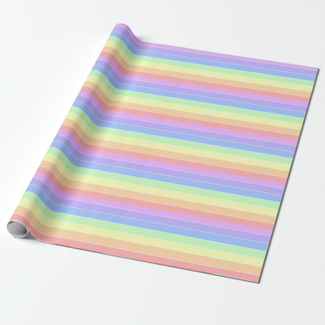 Pastel Rainbow Farbige Streifen Geschenkpapier (Ungerollt)