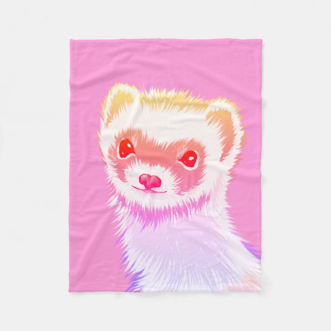 Pastel Rainbow Ferret - Cute Pink Pet Art Fleecedecke (Vorderseite)