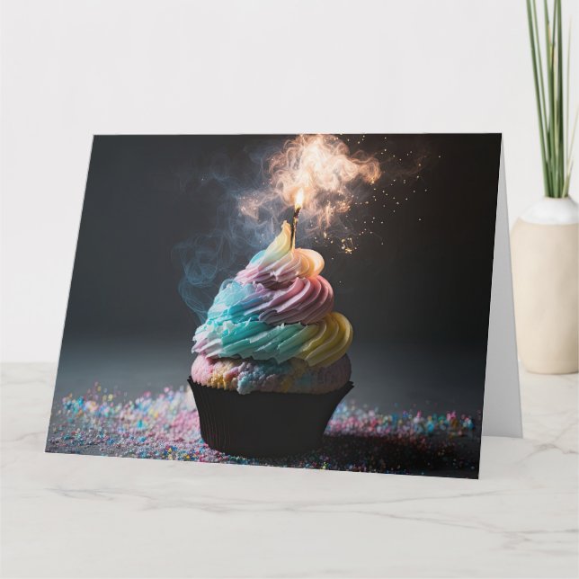 Pastel Rainbow Fire Birthday Cupcake Karte (Vorderseite)