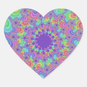 Pastel Rainbow Fraktal Herz-Aufkleber