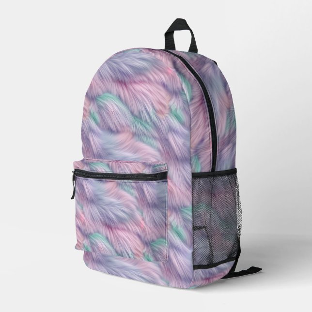 Pastel Rainbow Fur Bedruckter Rucksack (Rückseitige Ecke Rechts)