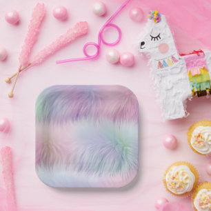 Pastel Rainbow Fur Pappteller