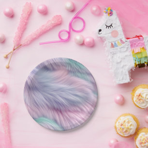 Pastel Rainbow Fur Pappteller