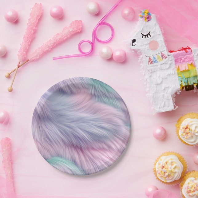 Pastel Rainbow Fur Pappteller (Party)