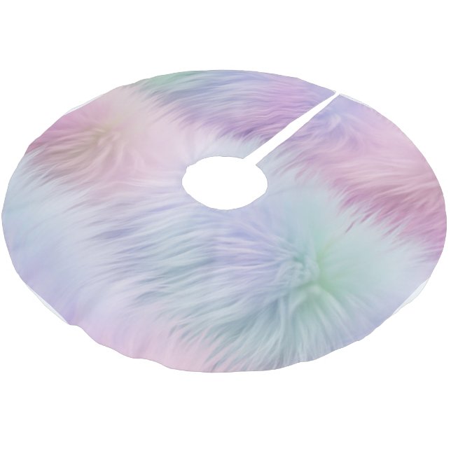 Pastel Rainbow Fur Polyester Weihnachtsbaumdecke (Schrägansicht)