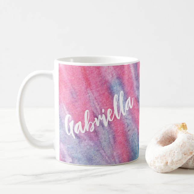 Pastel Rainbow Gefärbte Krawatte Groovy Personalis Kaffeetasse (Mit Donut)