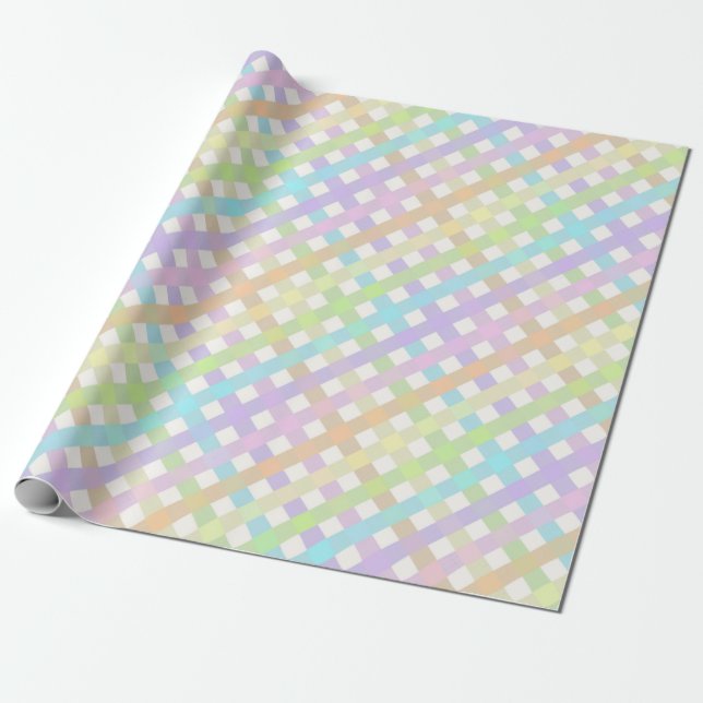 Pastel Rainbow Gingham Kariert Geschenkpapier (Ungerollt)