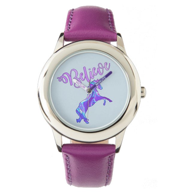Pastel Rainbow Glauben Unicorn Armbanduhr (Vorderseite)