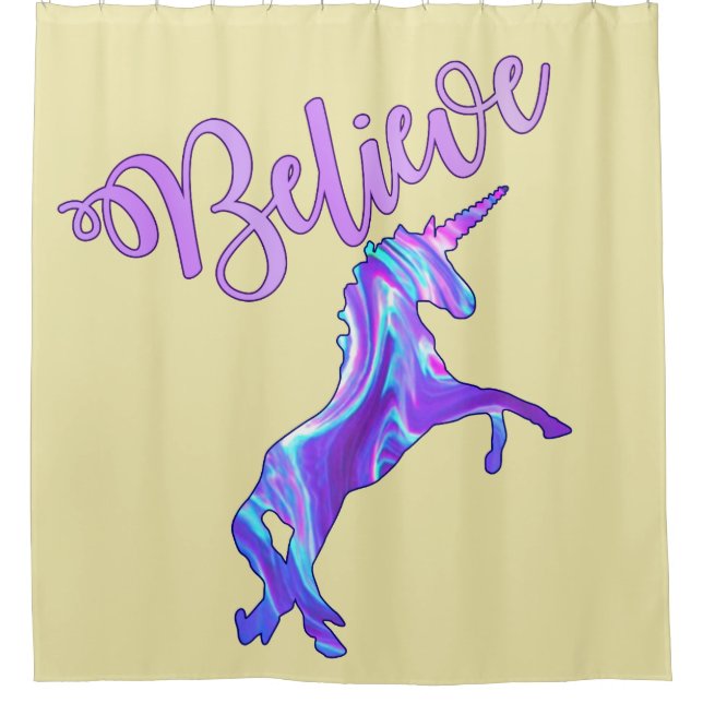 Pastel Rainbow Glauben Unicorn Duschvorhang (Vorderseite)