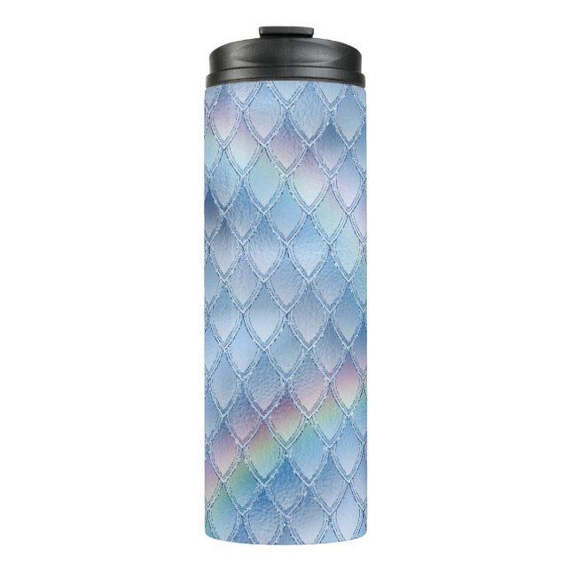 Pastel Rainbow Glitzer Dragon Scale Muster Thermosbecher (Vorderseite)