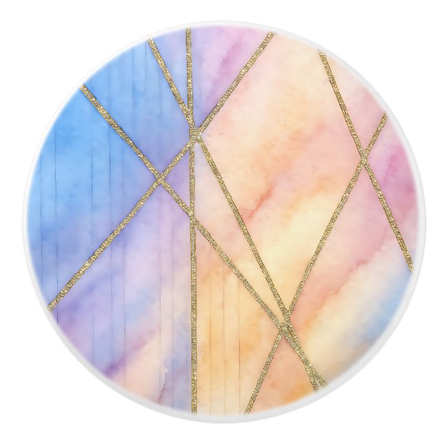 Pastel Rainbow Gold Geometric Abstrakt Zuhause Keramikknauf (Vorderseite)