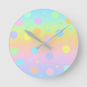 Pastel Rainbow Gradient And Dots Runde Wanduhr