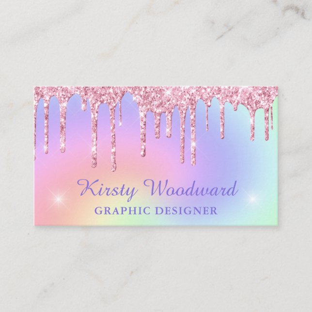 Pastel Rainbow Gradient & Pink Driving Glitzer  Visitenkarte (Vorderseite)