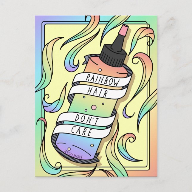 Pastel Rainbow Hair Dye Flasche Teen Girl Cartoon Postkarte (Vorderseite)