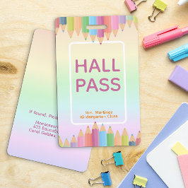 Pastel Rainbow Hall Pass Abzeichen für Lehrer Ausweis