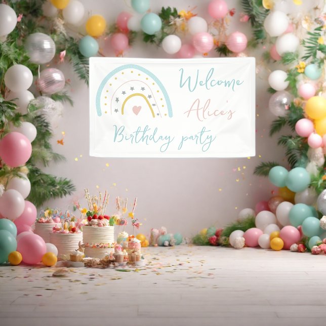 Pastel rainbow hart Baby Birthday Party Banner (Von Creator hochgeladen)