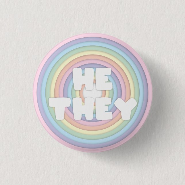 Pastel Rainbow He/they Pronouns  Button (Vorderseite)