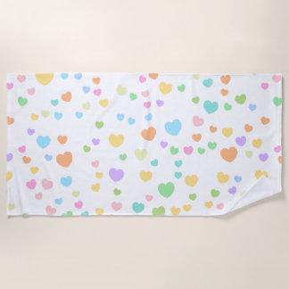 Pastel Rainbow Heart Pattern Art Strandtuch