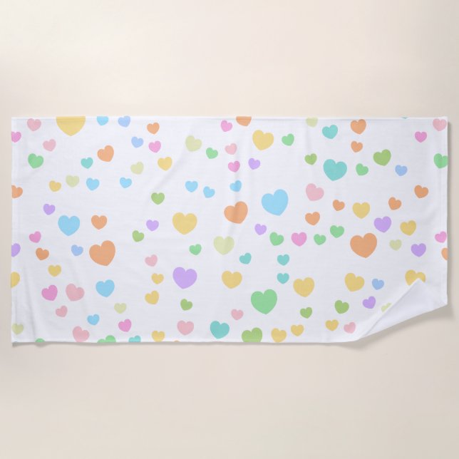 Pastel Rainbow Heart Pattern Art Strandtuch (Vorderseite)